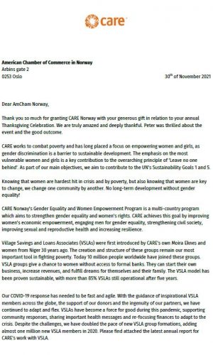 CARE Norway_letter screenshot